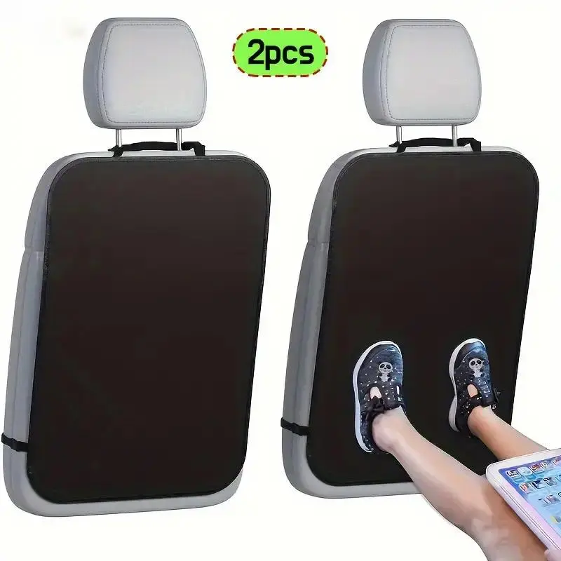 2-Pack Large Crepe Car Seat Back Protectors for Kids, Black Anti-Stain & Scratch-Resistant Upholstery Saver Kick Mats, Car Seat Protection, Scratch Guard, Stain Resistant