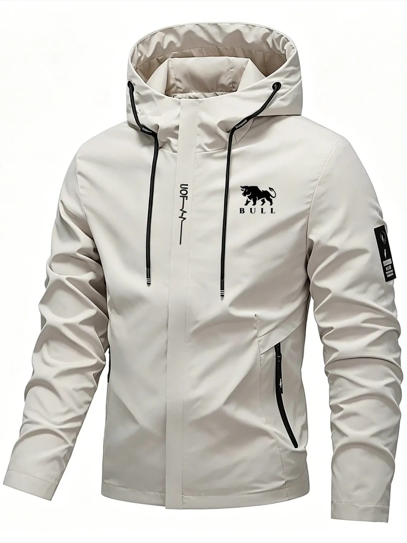 Bull Shadow Logo Hardshell Jacket, Wind-Resistant & Waterproof, High Elasticity, All Seasons, Casual Style, Perfect for Outdoor Activities