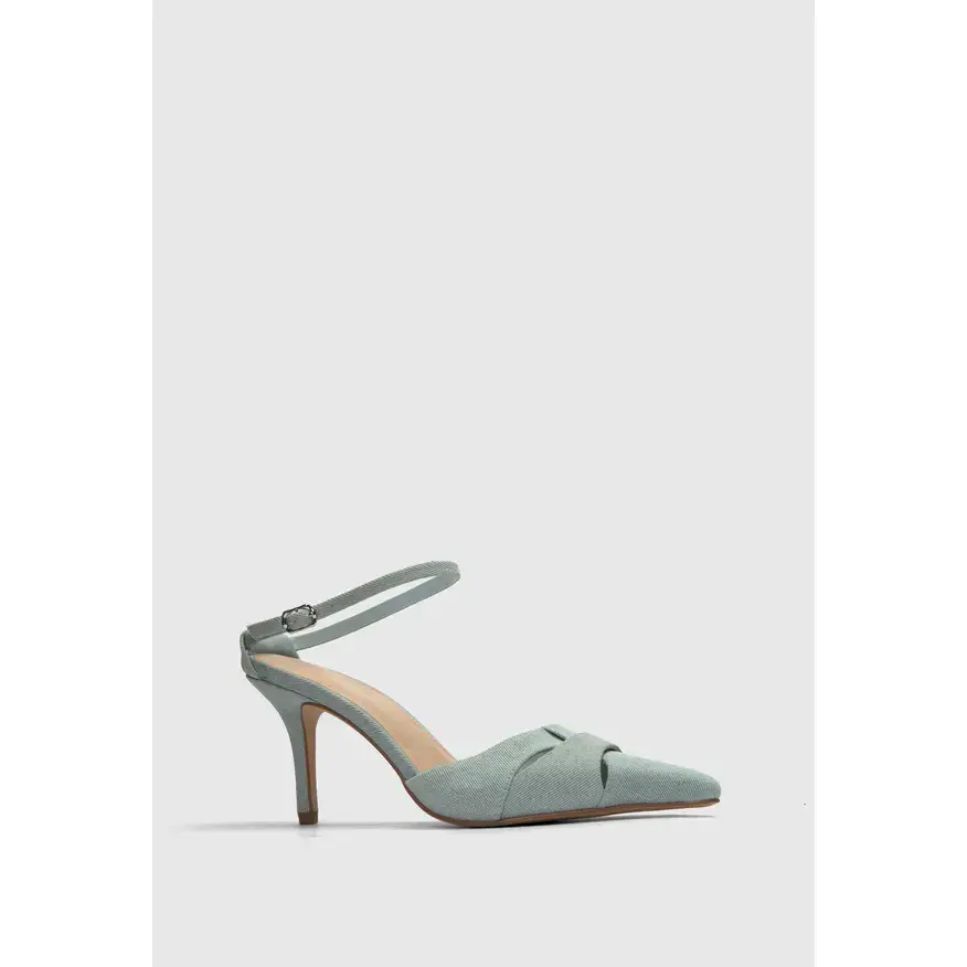 JUST FAB Women's Light Wash Denim Slingback Heels - Pointed Toe Stiletto Pumps, Breathable Cutouts, Adjustable Buckle Closure, Everyday Wear Wedding Guest Shoes, Wedding Guest Dresses, Elegant, Stiletto Heel, Denim Fabric