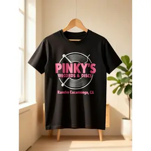 Men's Graphic Tee, Vintage Friday Movie Pinky's Records Print, Retro 90s Hip Hop Style, Relaxed Fit Washed Cotton Short Sleeve Basic Top for All Seasons