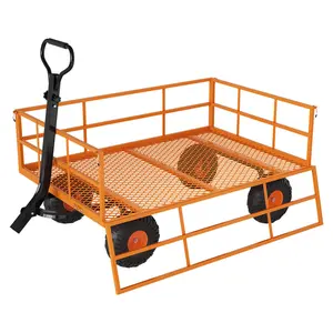 Heavy Duty Steel Garden Cart 1400 lbs Capacity Extra Large Utility Drop Side Wagon Rolling Outdoor Yard Dump Cart Inflatable Wheels Black Yellow