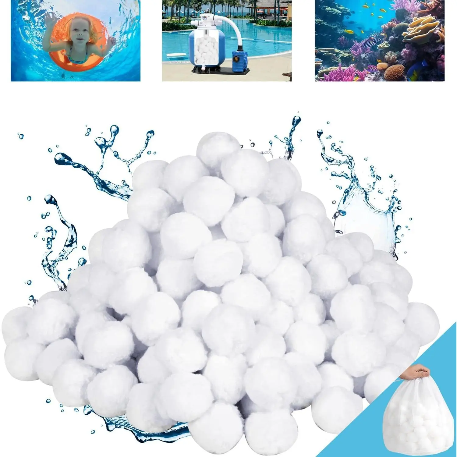 Reusable Efficient 4.6 lbs Pool Filter Balls for Swimming Pool Sand Filter Pump, Replaces 150 lbs Pool Filter Sand, Long Lasting for Several Seasons
