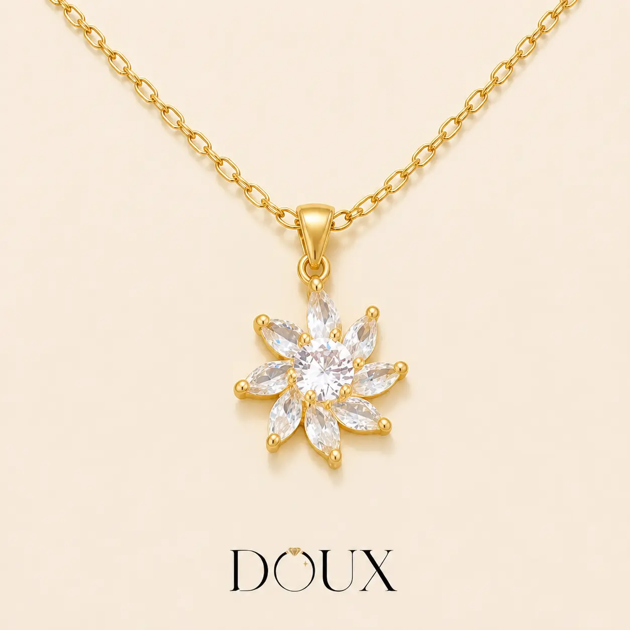 Women's DOUX Marquise-Cut Non-Natural Crystal Flower Pendant Necklace, Gold-Tone Floral Shape Jewelry
