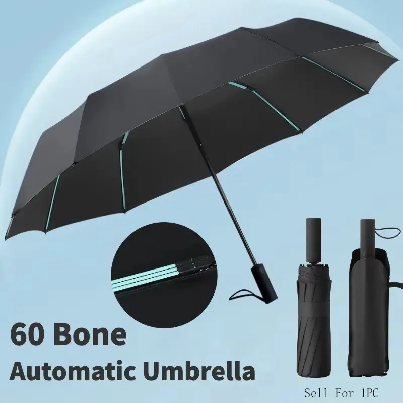 12k 60ribs Strong Automatic UV Protection Golf Umbrella, Modern Folding Business Rain/sun Parasol, Windproof Travel Gift Sunshade Umbrella