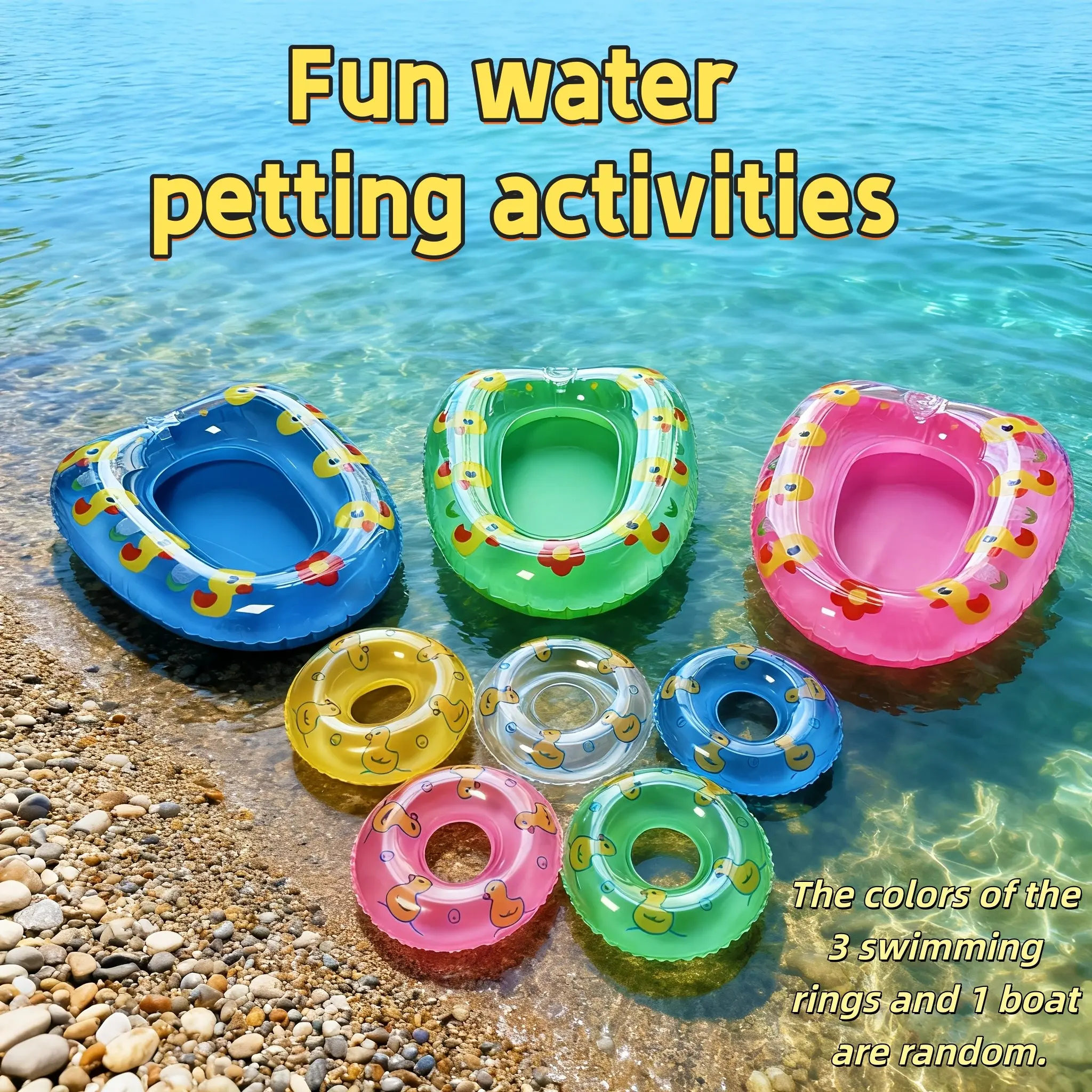 4pcs Water Play Toys Set, Inflatable Boat & Mini Swim Rings, Fun Aquatic Games for Hamsters, Ferrets, Tortoises, Small Pets