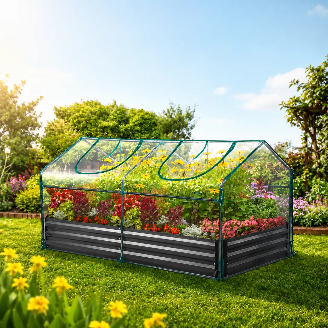 Portable Mini Greenhouse with Clear PE Cover, Compact Indoor Outdoor Plant Growing House with Sturdy Frame & Dual Roll-Up Doors, Seed Starter Greenhouse for Herbs, Flowers, Vegetables & Delicate Plants, Easy Assembly & Storage