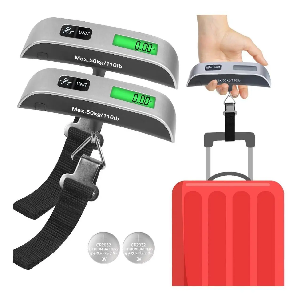 Portable Digital Luggage Scale, Pet Scale for Accurate Weighing, 110lbs Hanging Baggage Scale with Backlit LCD Display, Portable Suitcase Weighing Scale, Travel Luggage Weight Scale with Hook, Strong Straps for Travelers