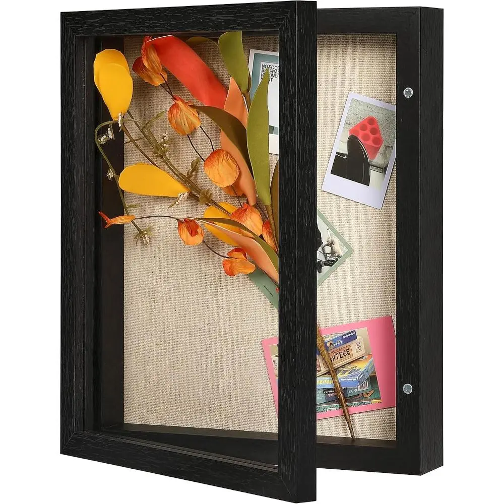 Gaomon 8x10 Wood Shadow Box Frame with Linen Back - Real Glass, Push Pins Included, Sturdy Rustic Magnetic Photo Display Case, Fits 6.8x8.8 in Inserts for Wall or Door Home Decor