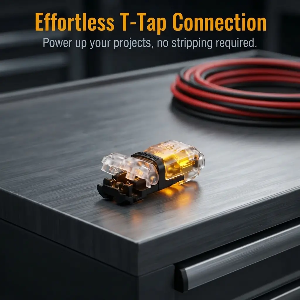 T2 T‑Type 2‑Pin 3‑Way Quick Wire Splice Connectors, Solderless No‑Stripping Terminal, Durable Reliable Connector for LED Strips and Automotive Wiring