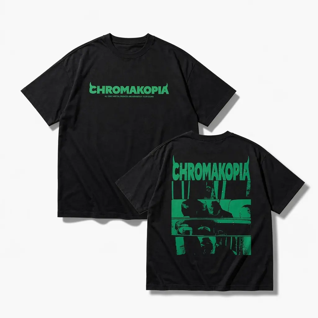 Men's Chromakopia Graphic T-Shirt, 180g Cotton Vintage Streetwear Short-Sleeve Tee with Round Neck and Double-Sided Typography Print, Shortsleeve, Fitted