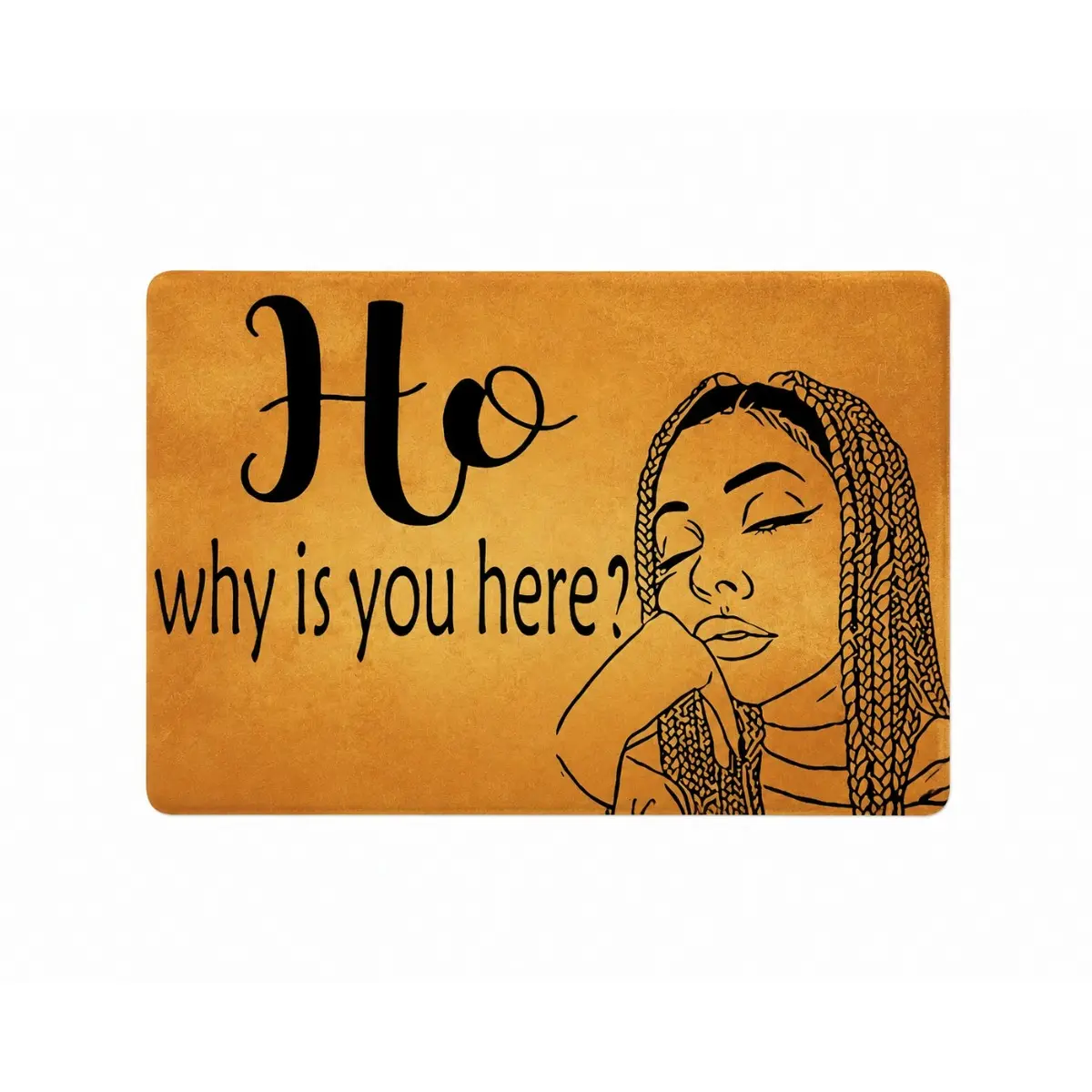 Funny Welcome Mat, Sarcastic "Ho Why Is You Here?" Doormat, Novelty Bathroom Rug for Entryway Front Door, Humorous Home Decor Floor Mat, Aesthetic Black Yellow Room Decor, Unique Housewarming Gift for Friends Family