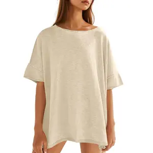【NEW】Imily Bela Women's Oversized T Shirts Casual Summer Crew Neck Loose Dropped Short Sleeve Side Slit Hem Blouse Tunic Tops Comfort