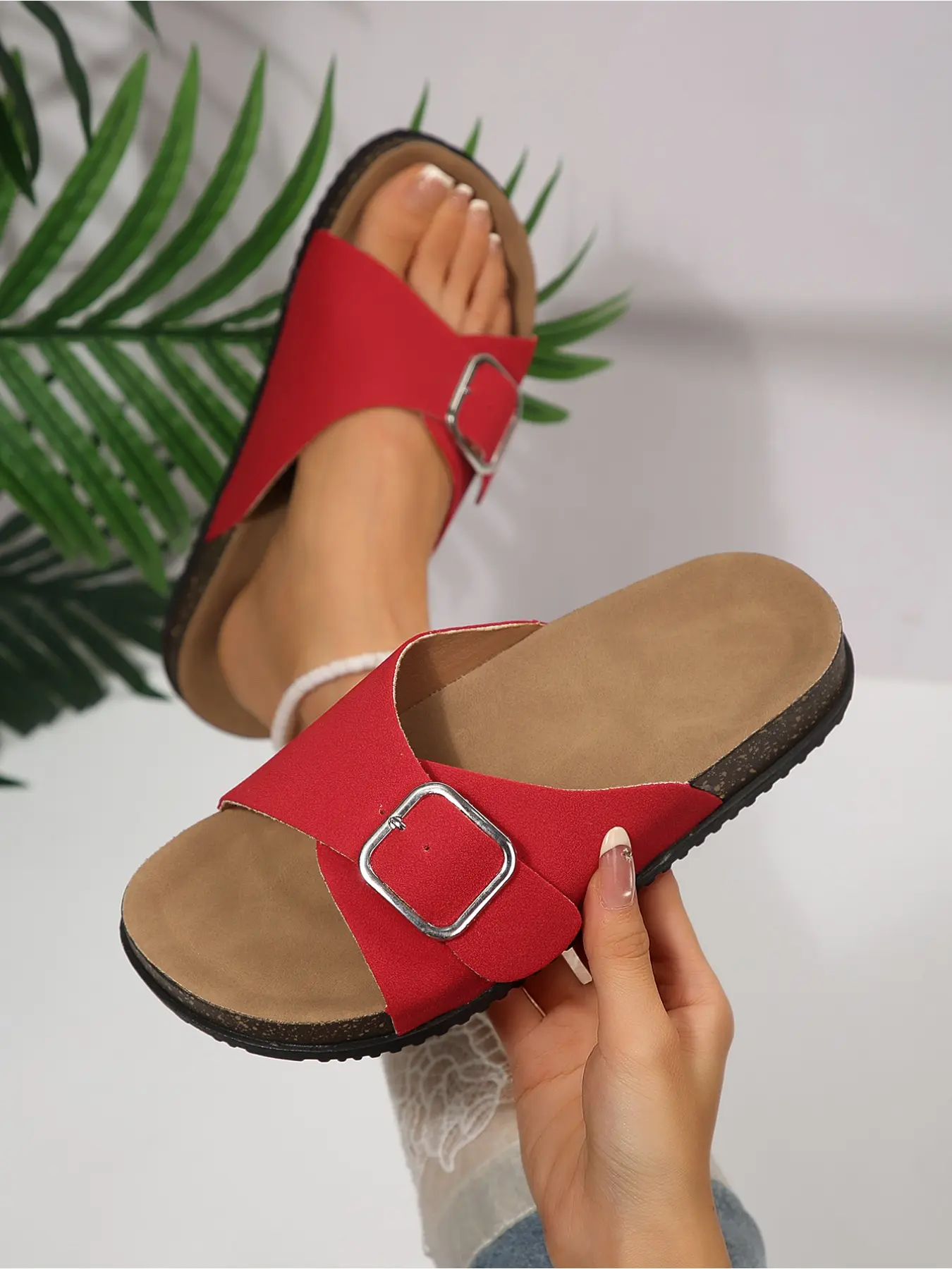 2026 New Women’s Adjustable Square Buckle Slide Sandals, Matte Cross Strap Platform Flat Slippers, Soft Sole Casual Slides for Indoor & Outdoor Summer Wear