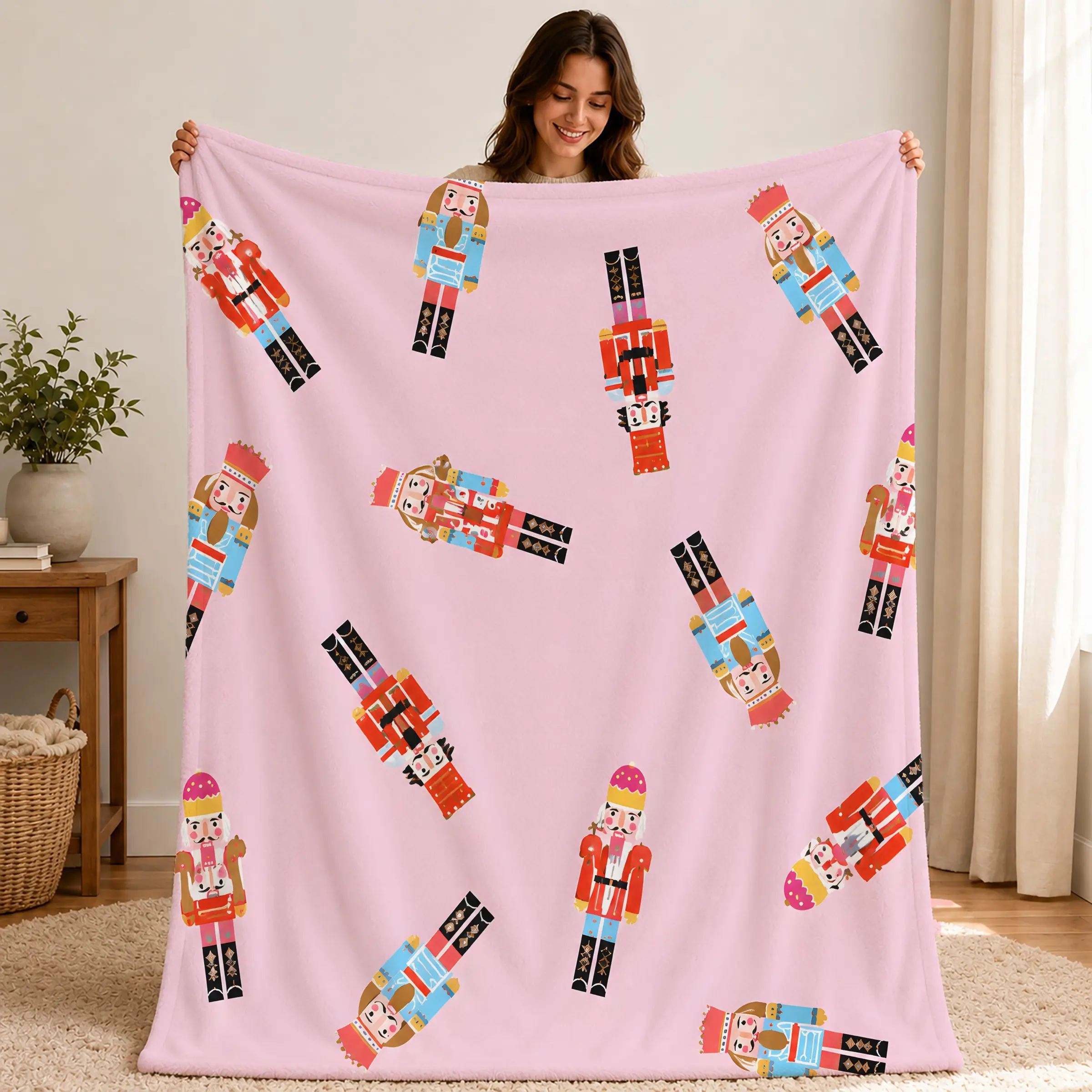 Nutcracker Christmas Limited Edition Flannel Blanket, Soft Base, Colorful Cartoon Patterns, Perfect for Sofa, Bed, Office, Holiday Decor