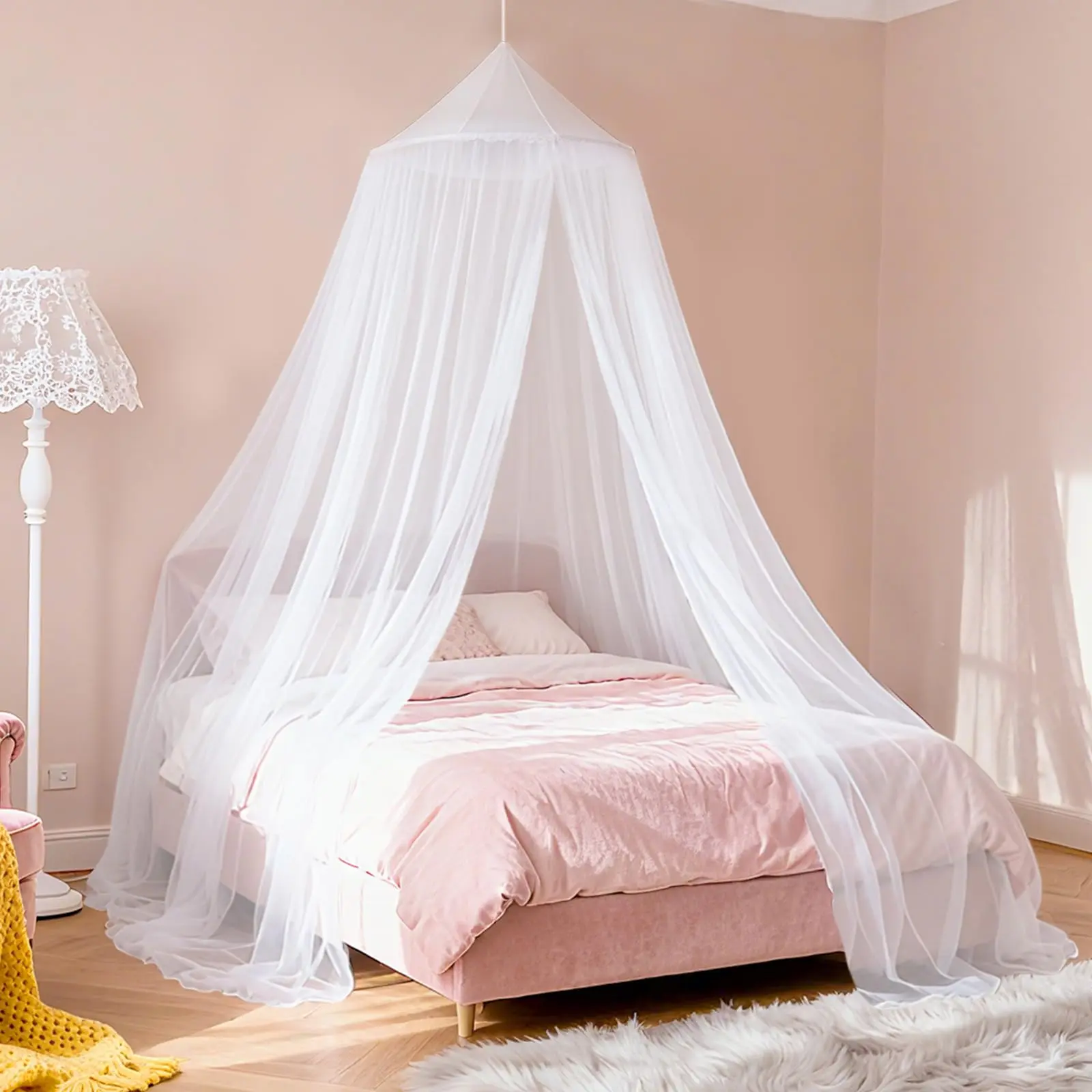 Mosquito Net Bed Canopy for Girls King Canopy Bed Curtains Full Queen Size from Ceiling Dome Mosquito Netting Bed Tent Twin Girls Princess Double Canopy Bed White Decor for Baby Crib Kid Bed and Adult Beds proof breathable mesh