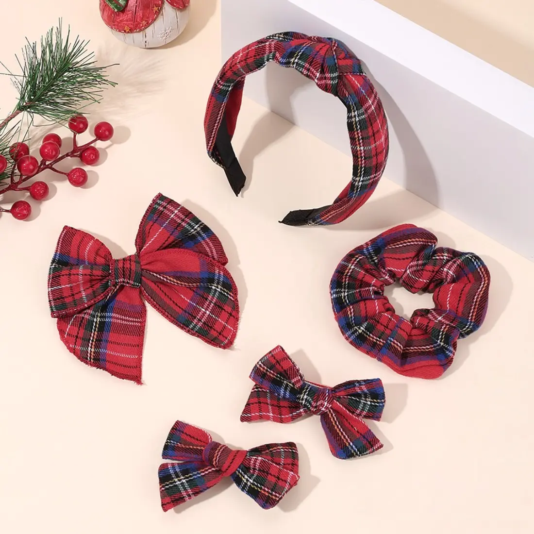 Women's Soft Cotton-Linen Checked Bow Headband - Vintage Striped Retro Preppy Style Fashion Hair Accessory Set for Daily Wear, Christmas Party, Plaid, Female, Peppy, Party Wear