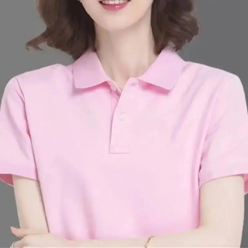 Summer solid color college style sports polo shirt new female student class uniform shirt collar short sleeved T-shirt