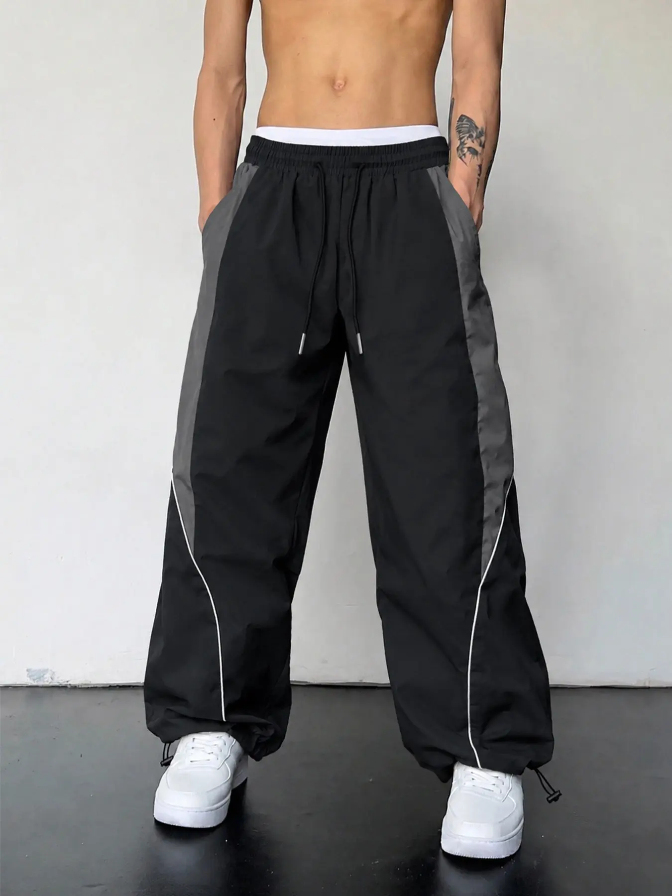 Men's Trendy Vintage Striped Pattern Long Pants, Loose-Fit, Casual All-Season Wear, Adjustable Drawstring Waist Sweatpants, Casual Sports Pants, Casual Lounge Sweatpants