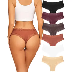Womens Cotton Underwear Sexy Lace Brazilian Panties Soft Breathable Cotton Bikini for Ladies 6 Pack