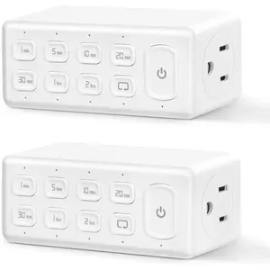 Countdown Timer  Outlet, Programmable Electrical Timers Outlets with Repeat Function, Up to 4H for Lights, Fan, Appliance, Electric , 3-Prong, 15A/1875W,  1/2  , 2 Pack