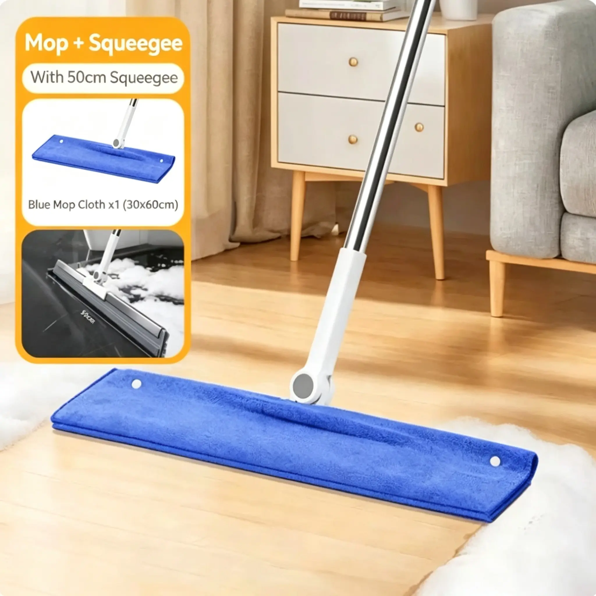 Magic Sweeper and Scrubber Combo, 50cm Wide Water Squeegee with Mop, Floor Cleaner Mop, No Water Stains, Efficient Floor Cleaning Tool