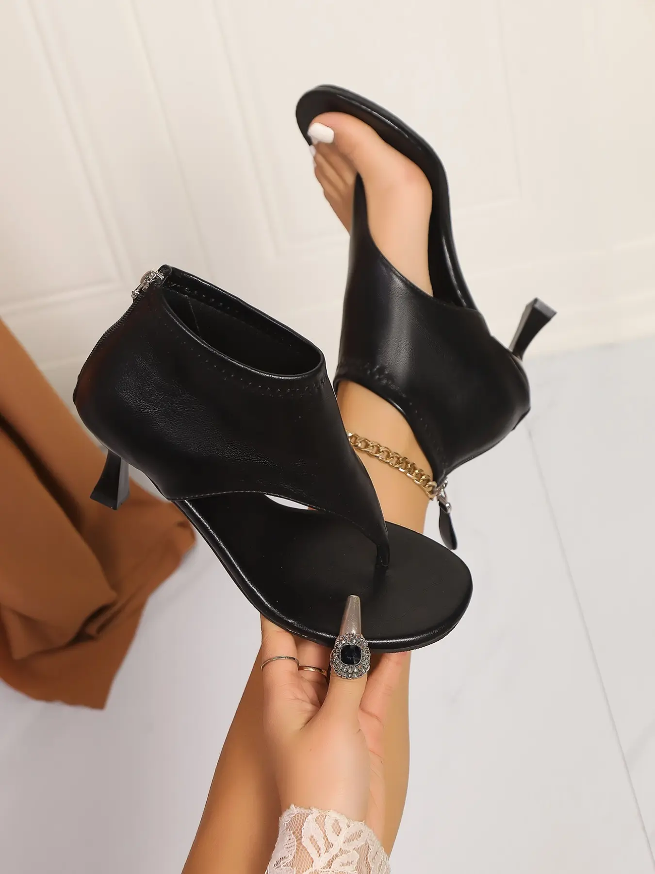 Women's Sexy Fashionable Heeled Sandals, Date Night Footwear, Plain Pattern Textile Upper, Rubber Sole, Less Than Ankle Height, All Seasons Footwear