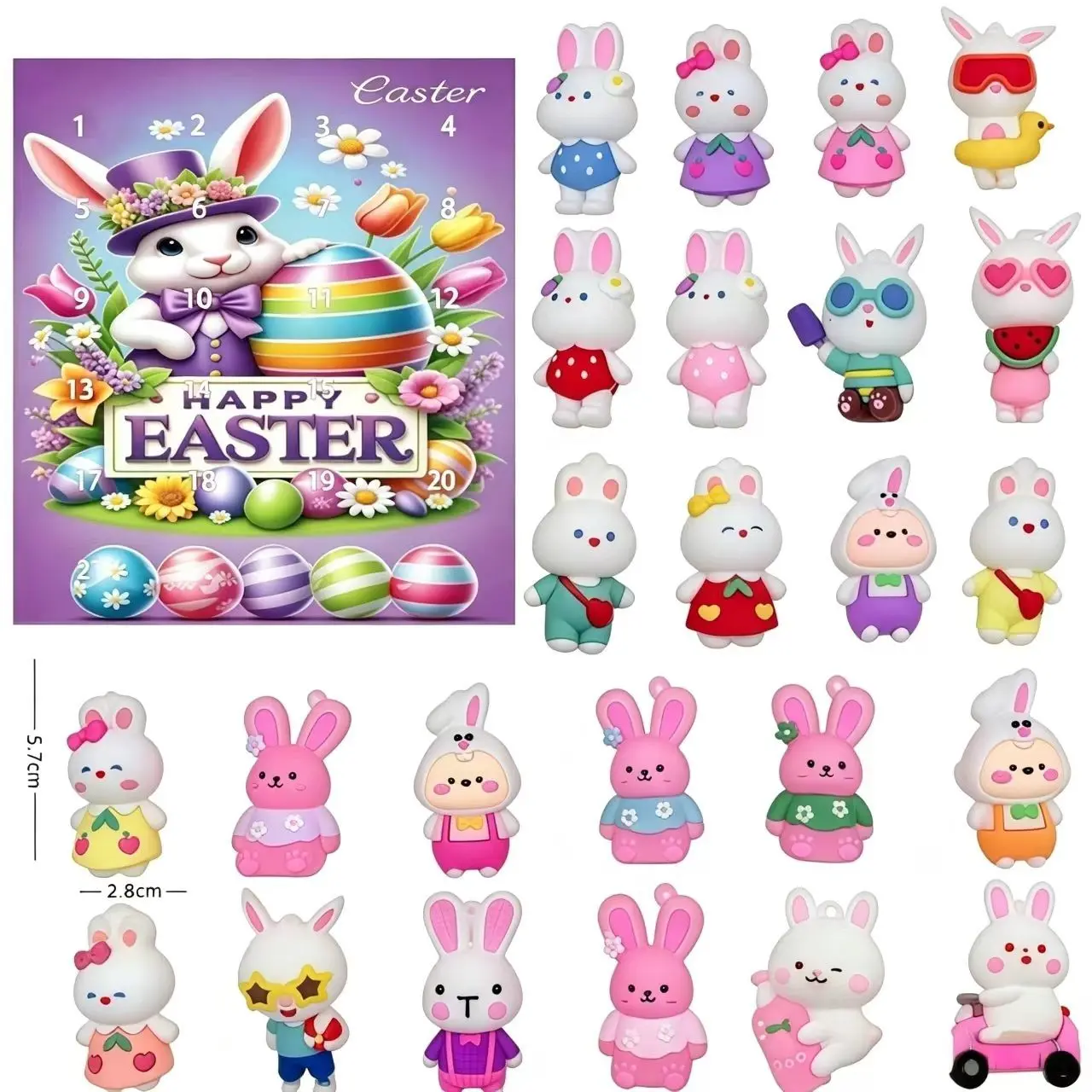 Cute 24-Day Countdown Christmas Calendar, Kawaii Mini Rabbit Keychain Blind Box, Adorable Bunny Decor Toy, Perfect Gift for Kids