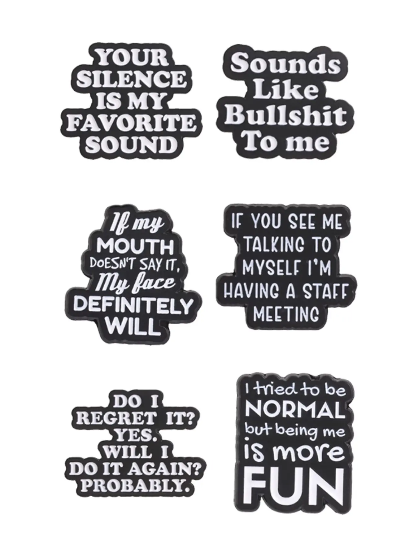 6-Piece Fun Quote Enamel Brooch Set, Alloy Lapel Backpack Badge, Casual Fashion Accessory, All Seasons Wear