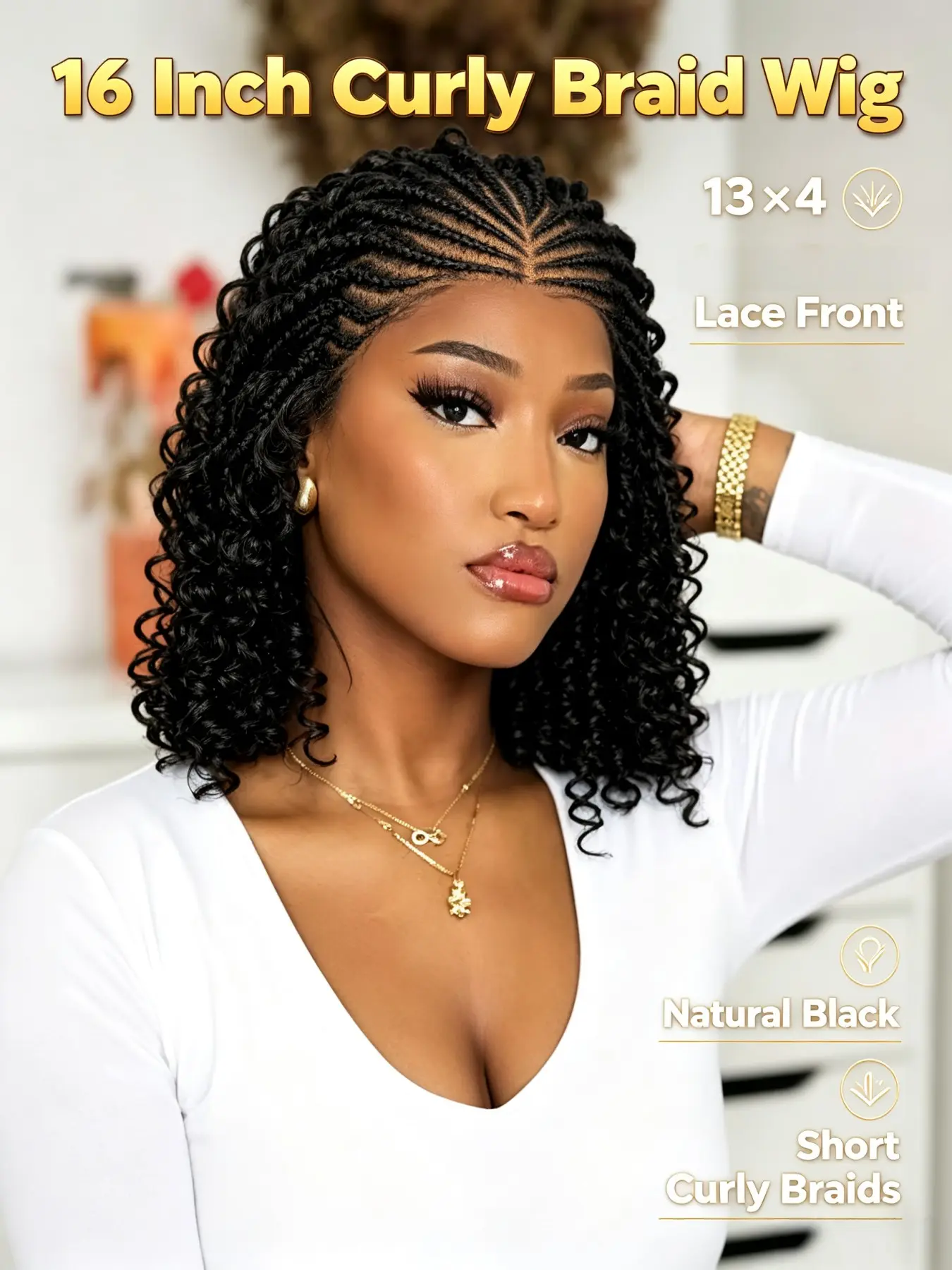 Pre-Styled 13x4 Lace Braid Wig with Curly Ends, Natural Look, Easy-To-Wear Hairpiece, Perfect for Daily Use & Special Occasions