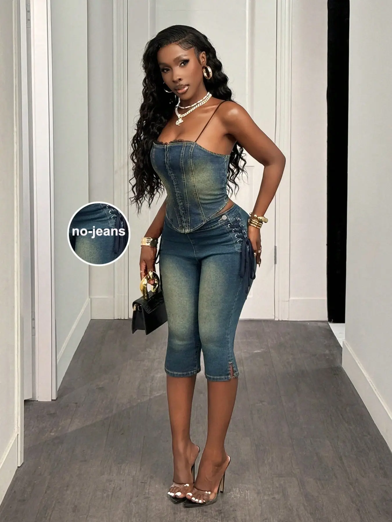 Vintage Washed Denim Bustier Halter Top, Y2K Style Fashion, Retro Design, Perfect for Casual Wear, Unique and Trendy Piece