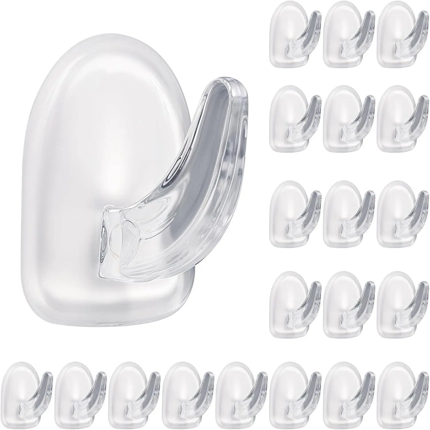 20 count Clear Adhesive Hooks for , Plastic Small  Sticky Wall Hooks with Non Marking Sticker for  Kitchen Bathroom Bedroom Office