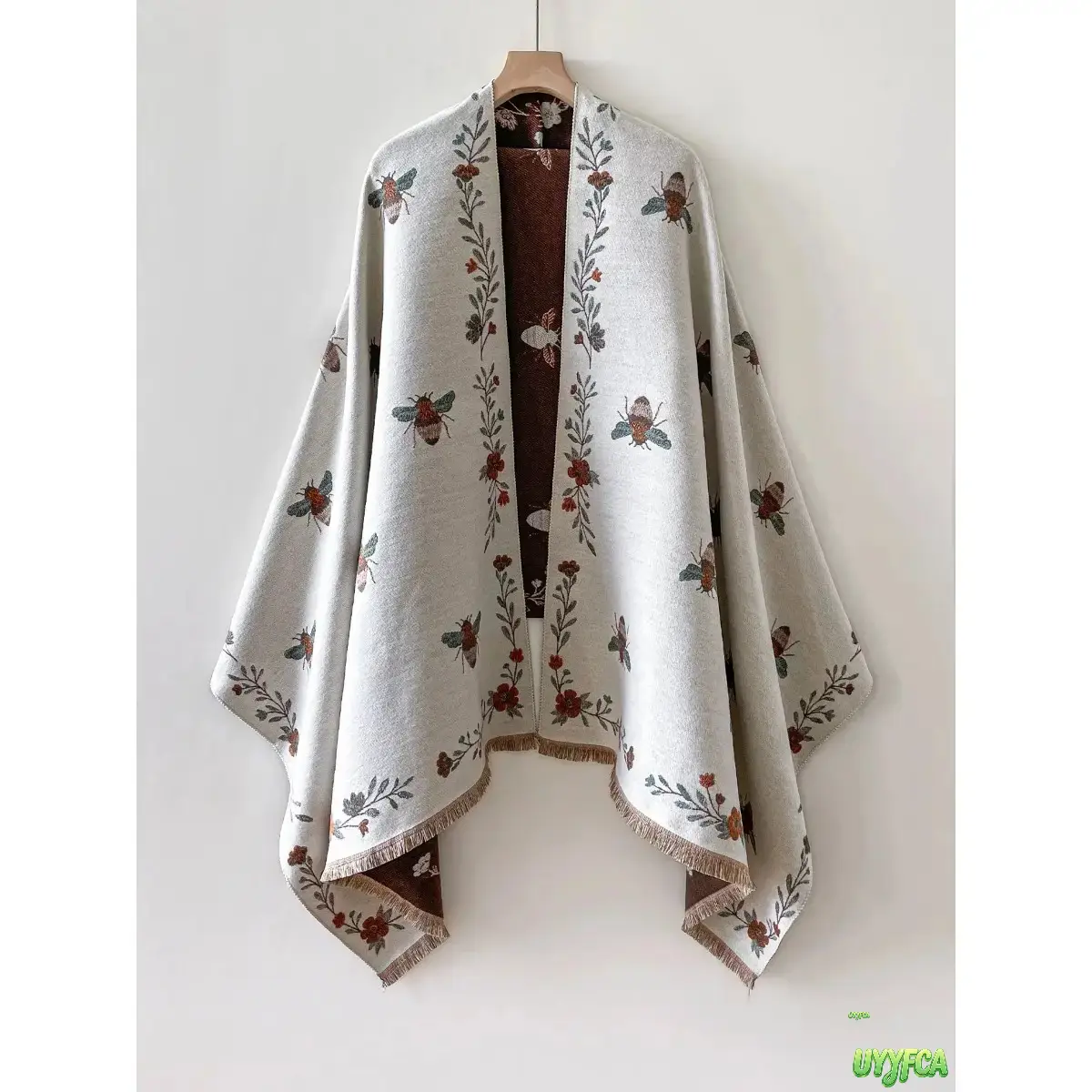 Oversized Shawl Wrap for Women, Boho Bee Floral Print Reversible Polyester Blanket Scarf with Fringed Edges, Lightweight for Fall Winter Daily Wear