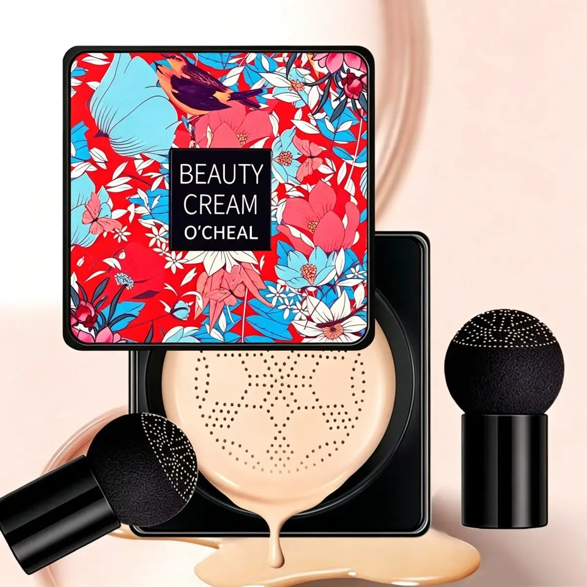 OCHEAL Mushroom Head Air Cushion CC Cream,Beauty Cream, Full Coverage Foundation,  Moisturizing BB Cream, Long Lasting Matte Concealer with Mushroom Head Sponges
