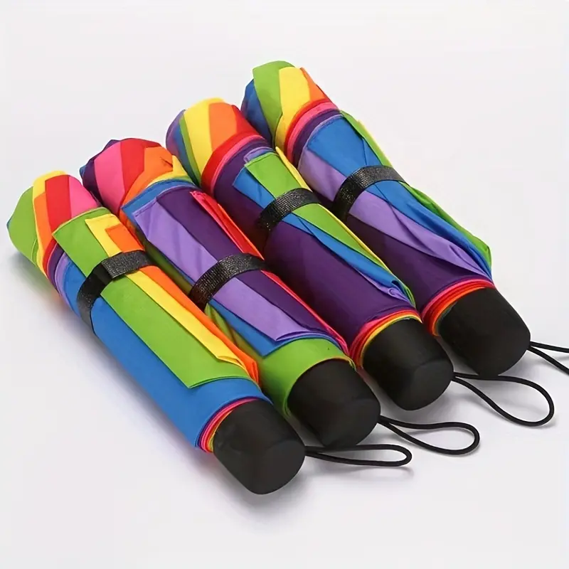 Large Rainbow Folding Umbrella - UV Protection, 8-Rib Steel Frame, Durable Polyester, Manual Open, Stylish for Men & Women, Perfect for Beach & Outdoor Use, Beach Umbrella, Vibrant Umbrella, Durable Canopy