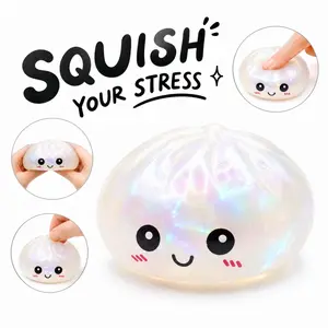 Cloudlike Bao Squishy Toy with Steamer Box, Iridescent Mochi Dumpling Squeeze Toy, Kawaii Sensory Fidget Desk Toy for Kids Teens Adults Cute Jujutsu Gojo Nendoroid Figure Enlarged Metal Ironhide Action