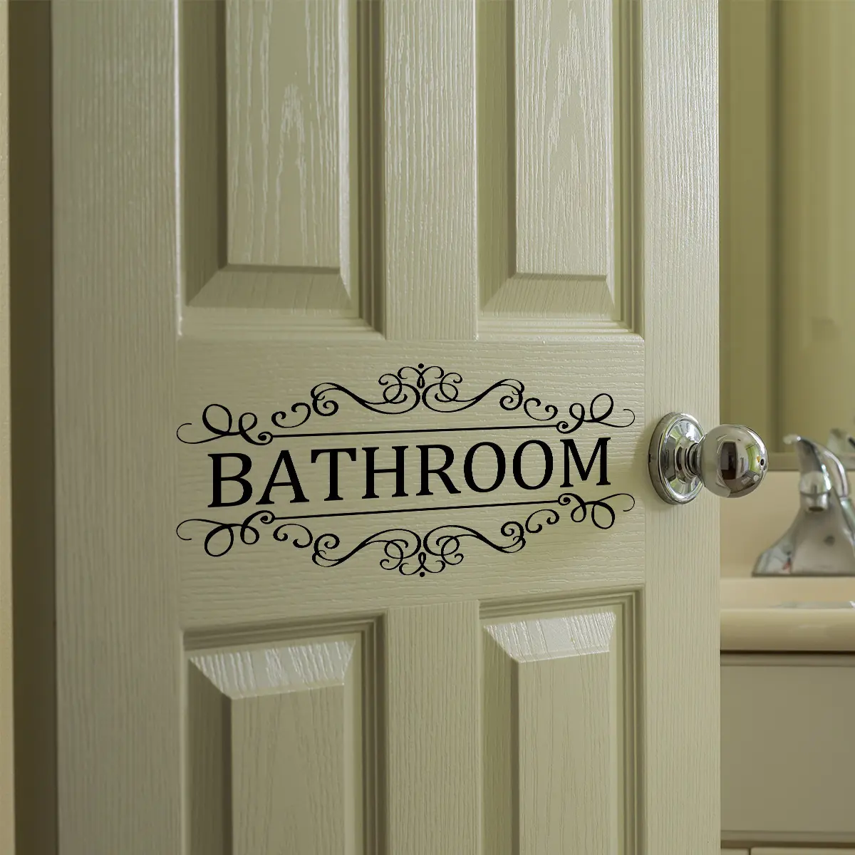 Elegant Black Floral "BATHROOM" "LAUNDRY""PANTRY"Sign - Self-Adhesive Wall Sticker for Bathroom Door, Decorative Home Accent with Intricate Design, Perfect for Modern or Classic Interiors, Bathroom Decor And Accessories, Adhesive Stickers, Wall Decals