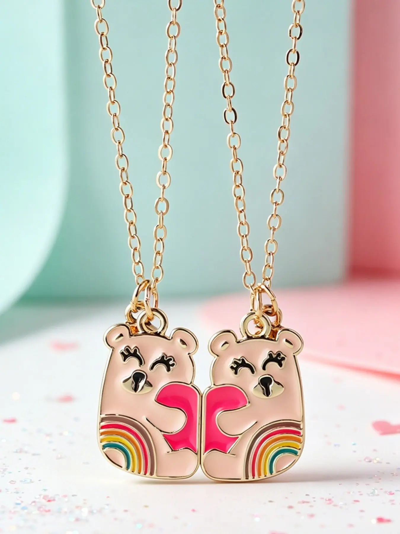 Kapibara Magnetic Two-Piece Pendant Necklace, Cartoon Alloy Animal Magnet, Best Friend Girlfriend Jewelry, Fun and Unique Accessory