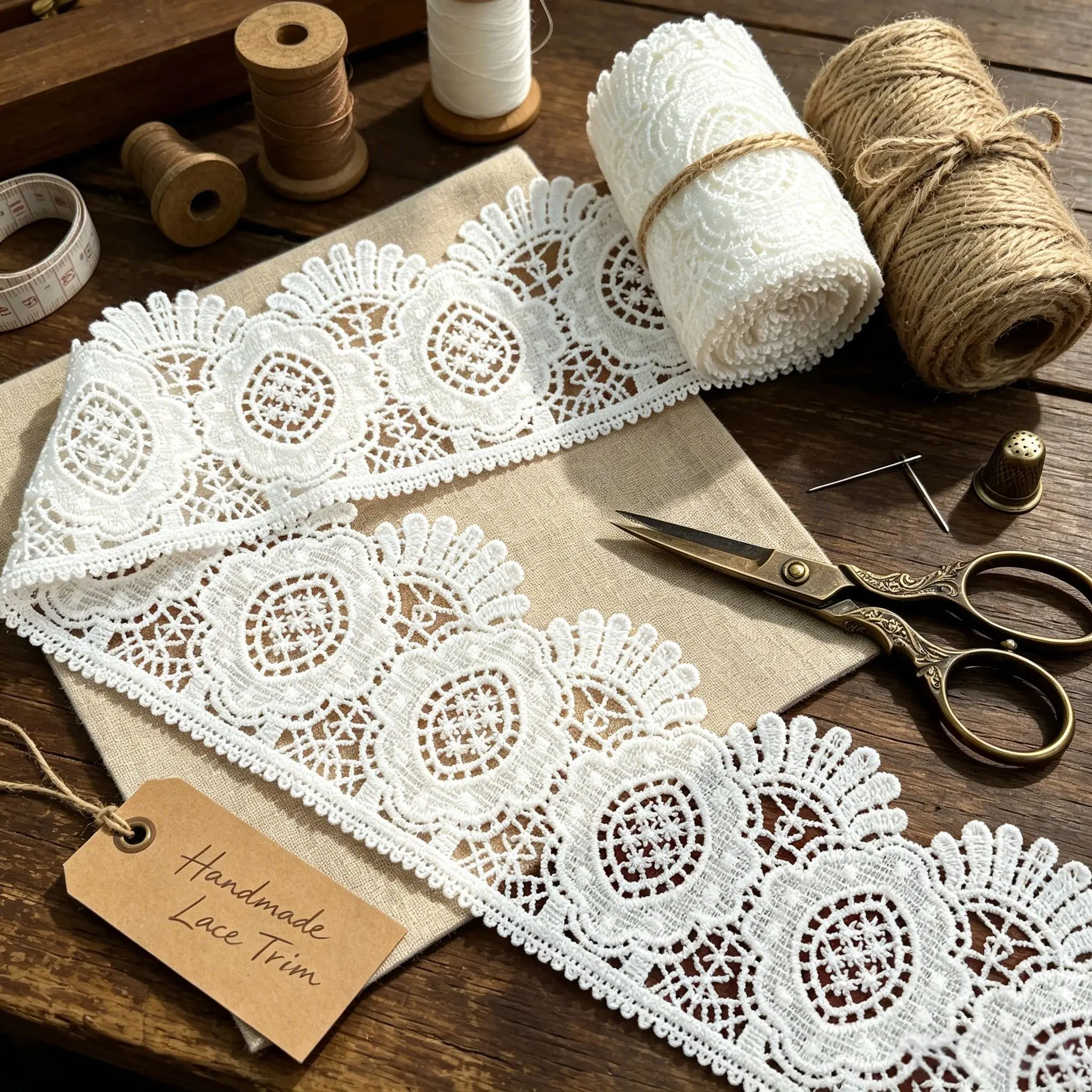 High-Quality French Vintage Floral Embroidered Lace, Elegant Floral Lace, Wave Edge Cut-Out Design, 3.46 Inches Wide, DIY Fashion Accessories, Home Decor, Floral Embroidery Lace