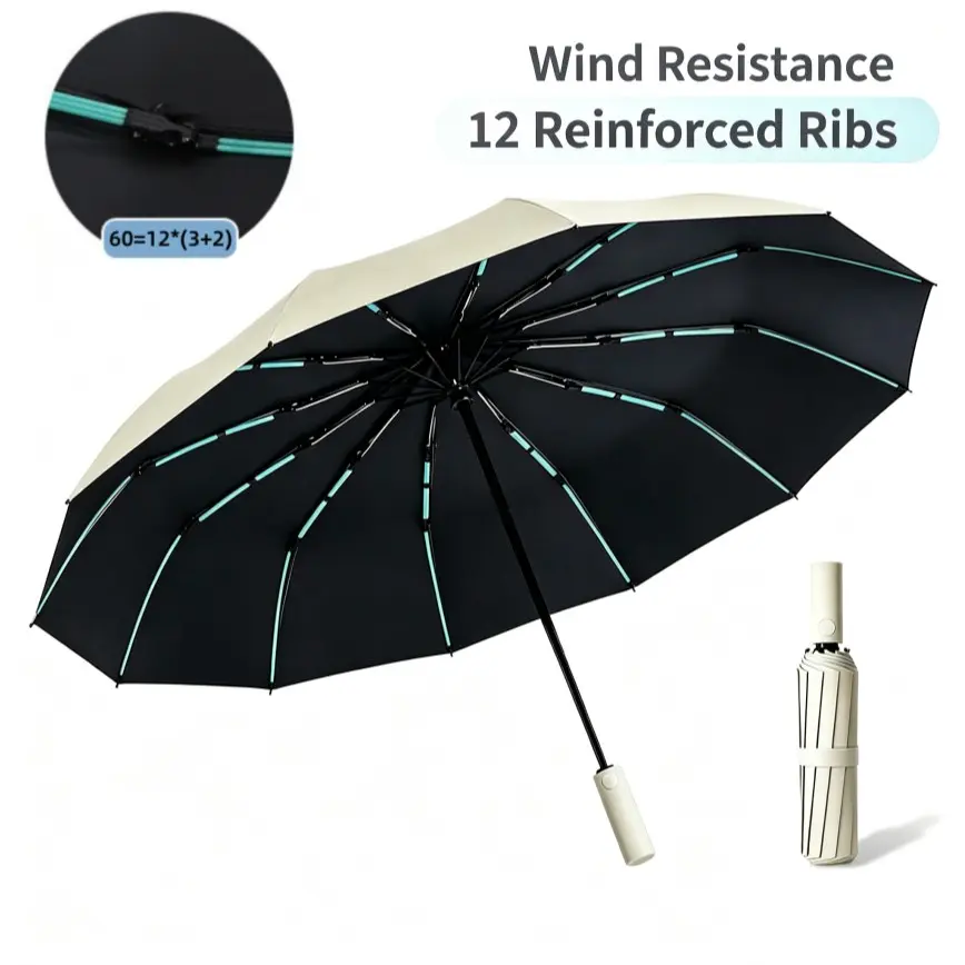 Automatic Umbrella 60 Reinforced Bones, Storm Resistant Windproof Foldable Automatic Umbrella, UV Protection Sunshade, Waterproof Travel Umbrella, Portable Outdoor Umbrella 1pc