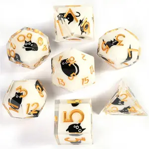 Cat Theme Resin D&d Dice Set, 7 Polyhedral Dice, Tabletop Game Holiday D&d Dice Kit, Mtg Dice, Dragon & Dungeon Dice, D&d Dice