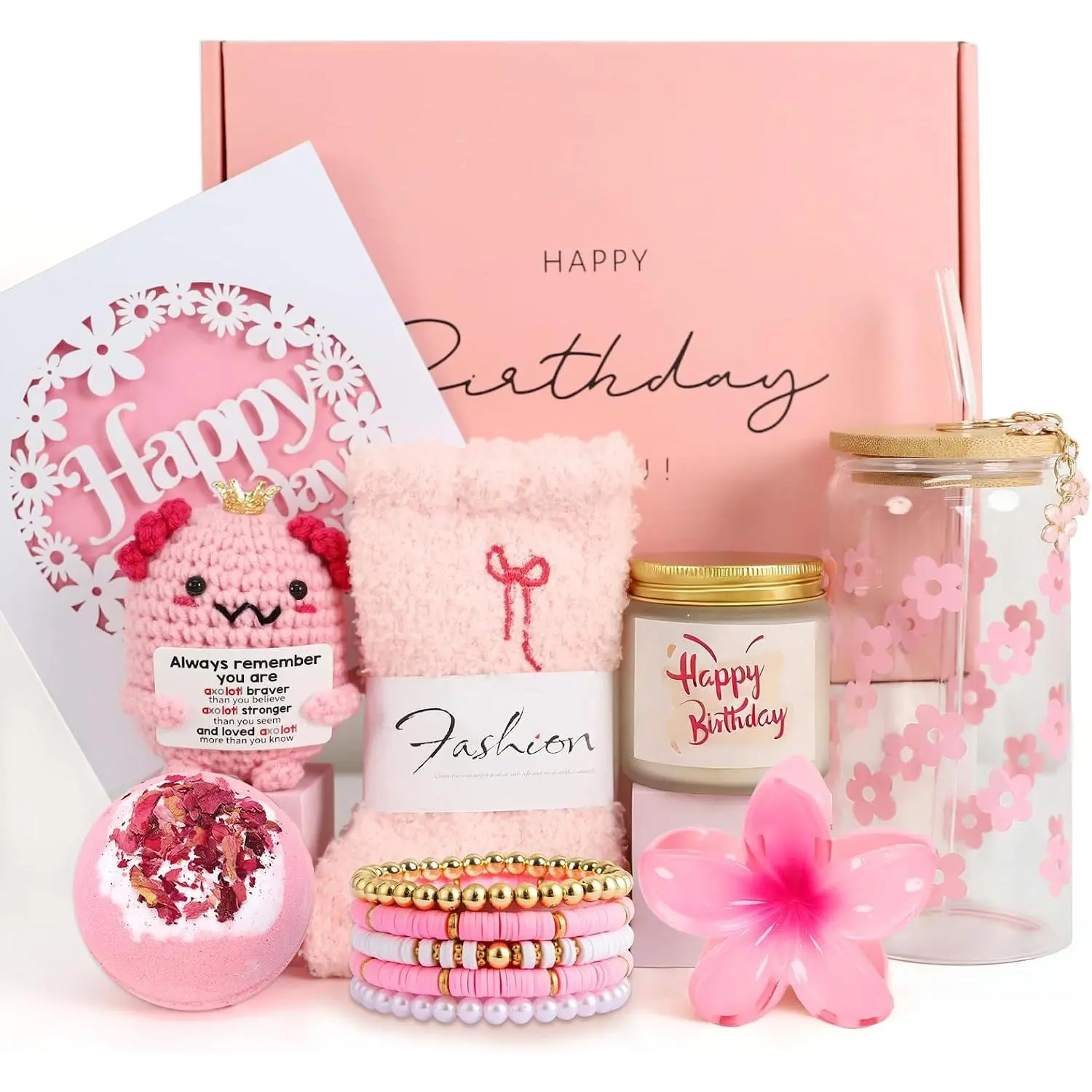 Birthday Gifts for Teen Girls, Women, Her,  Happy Birthday  Baskets for  , Daughter, Sister, Granddaughter, Cute Axolotl Crochet Ideal  Set 9 count