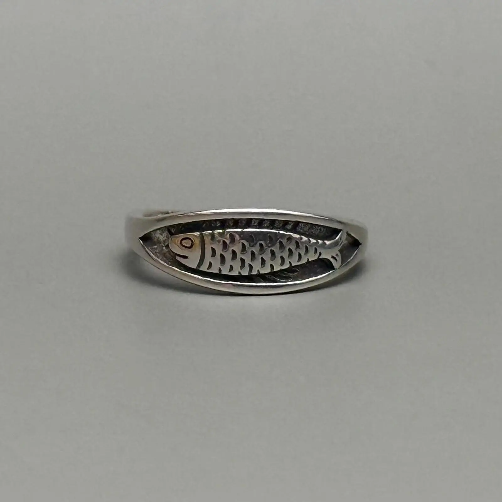Vintage Silver Engraved Fish Ring – Adjustable Size, Unisex, Brand New