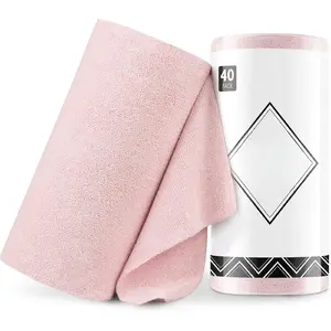 Microfiber Cleaning Cloth Roll -40 Pack, Tear Away Microfiber Towels, 12" x 12", Reusable, Washable, Lint Free, Ultra Absorbent Dishcloth for Car, Pet, Kitchen Cleaning Supplies (Pink)