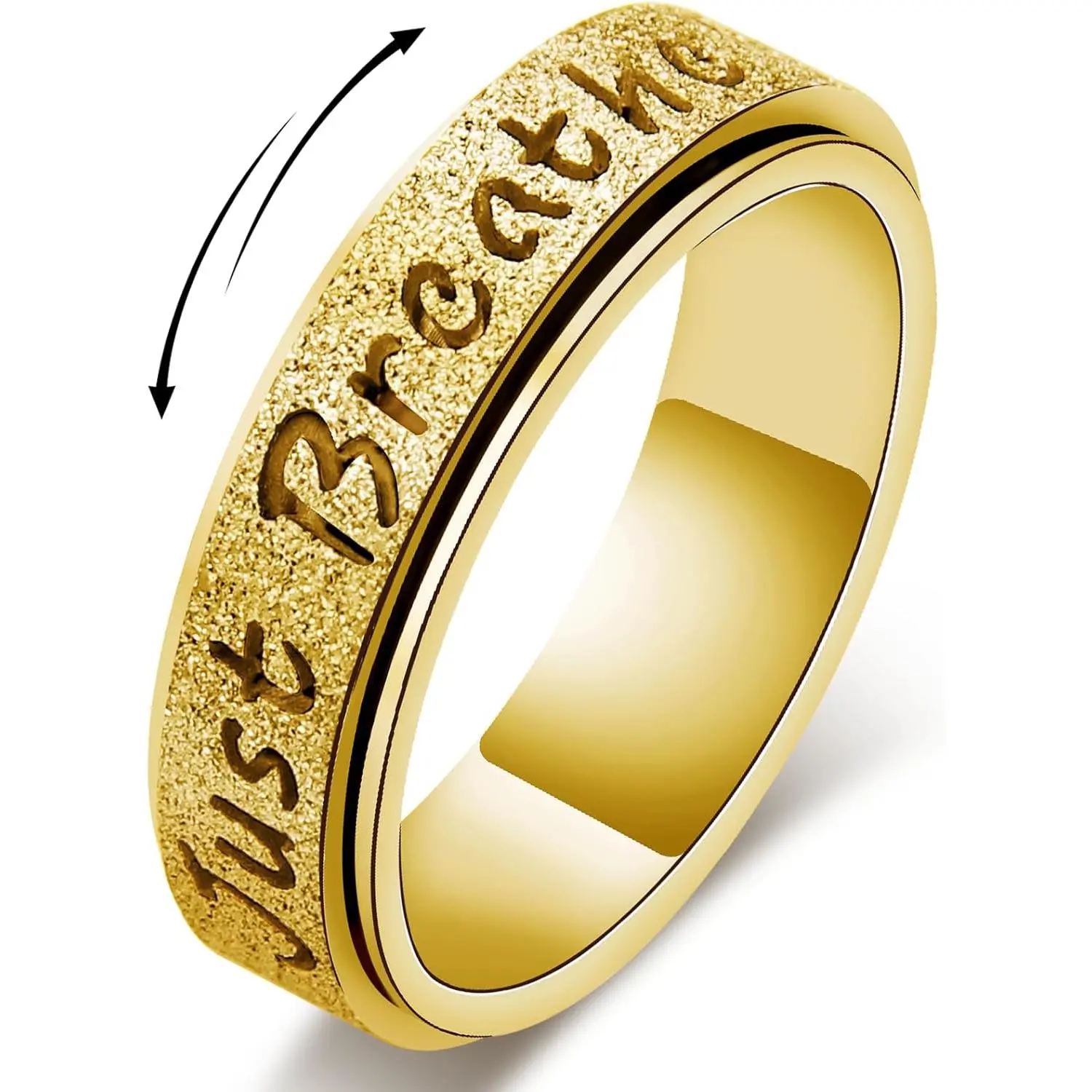 Fidget Spinner Ring for Women - Just Breathe Inspirational Hope Rings, Stainless Steel Anxiety Women's Ring for Stress Relief, Thumb Rotating Rings for Adults Jewelry Gift for Her