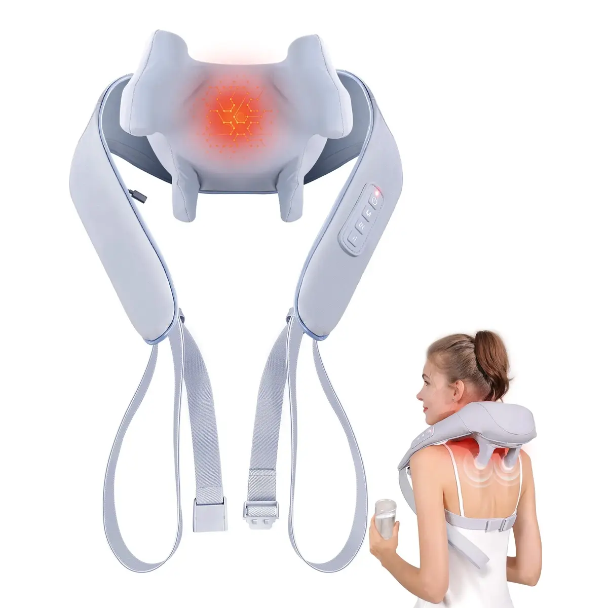 neck and shoulder massage shawl massagers with Heat - Deep Tissue 6D Kneading Pillow, Foot, Legs,Body - Muscle Pain Mothers day gift wireless portable electric finger pressure ideal festival relief