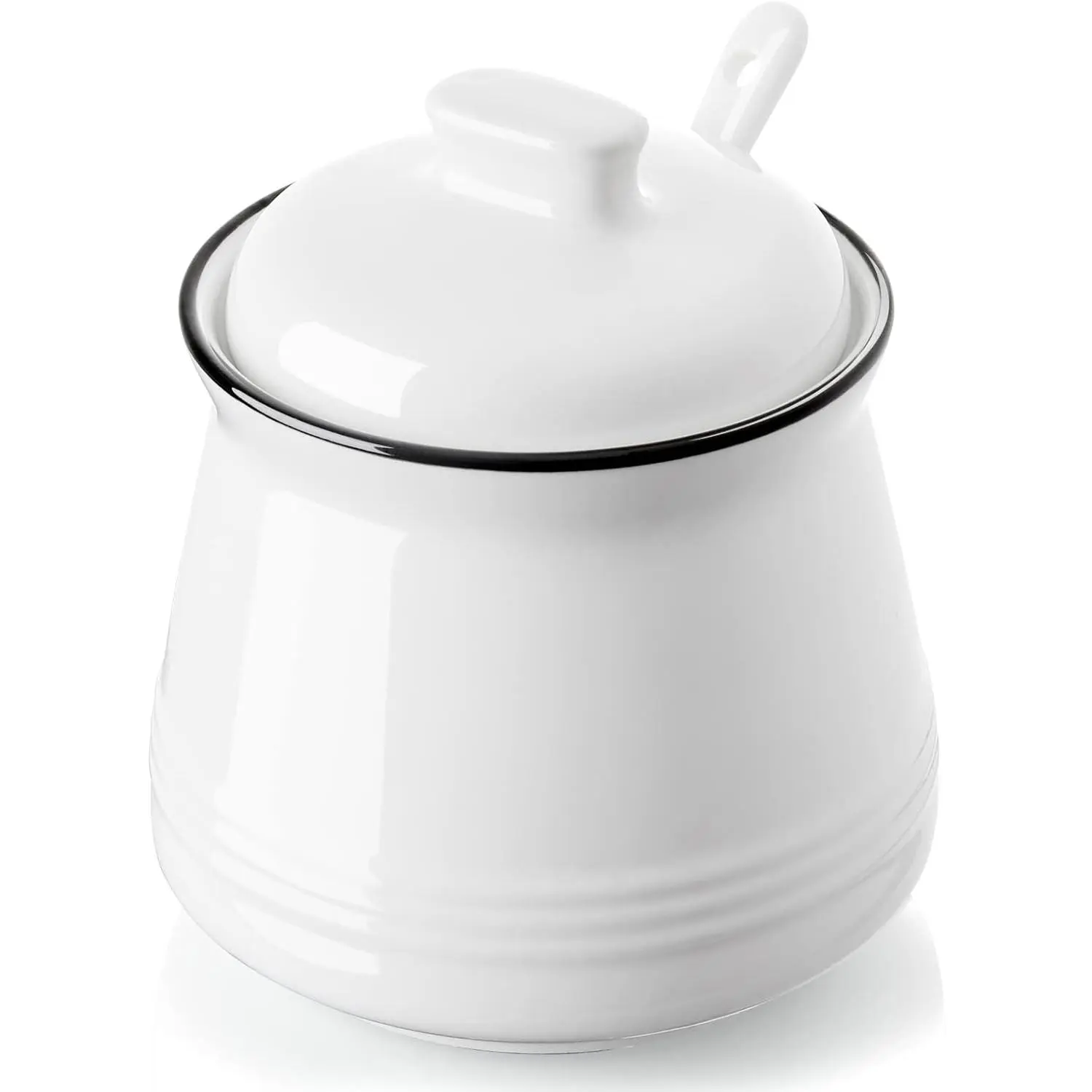 Sugar Bowl with Lid and Spoon, 12 oz Ceramic Sugar Bowl with Spoon, Sugar Container for Coffee Bar, Sugar Jar Sugar Dispenser Bowl, Modern Kitchen Decor, White