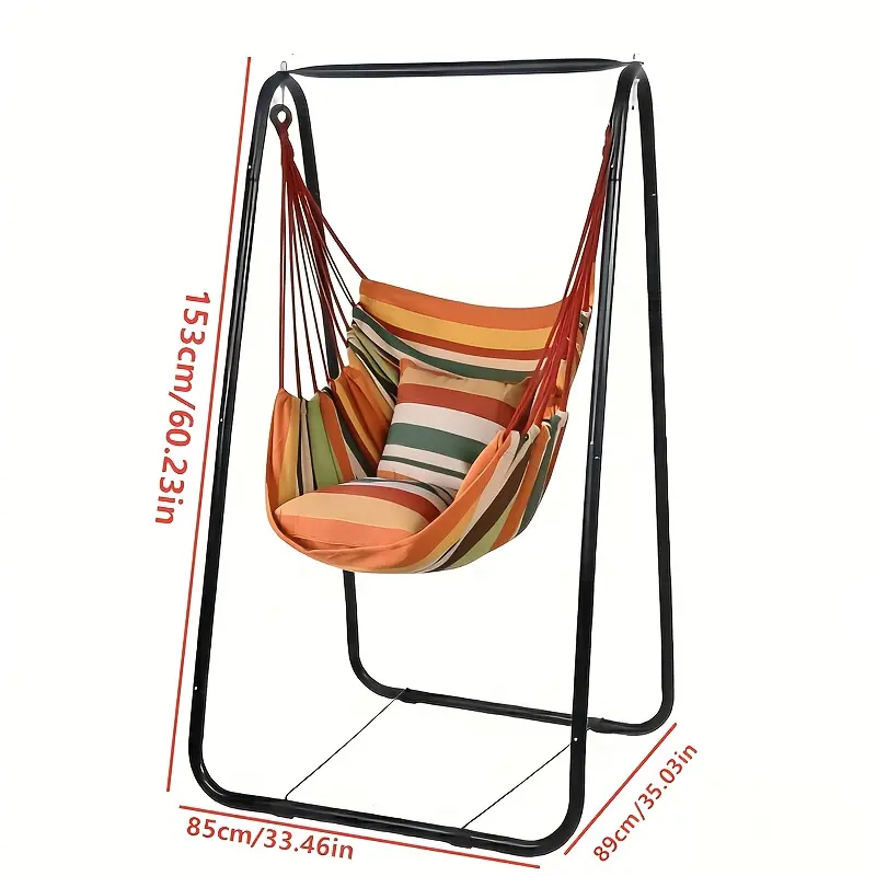 1pc Hammock Stand with Hanging Swing, Sturdy Frame, Swing Chair with Hooks and Back Cushion for Patio, Balcony, and Garden Use, Courtyard Patio Swing with Stand