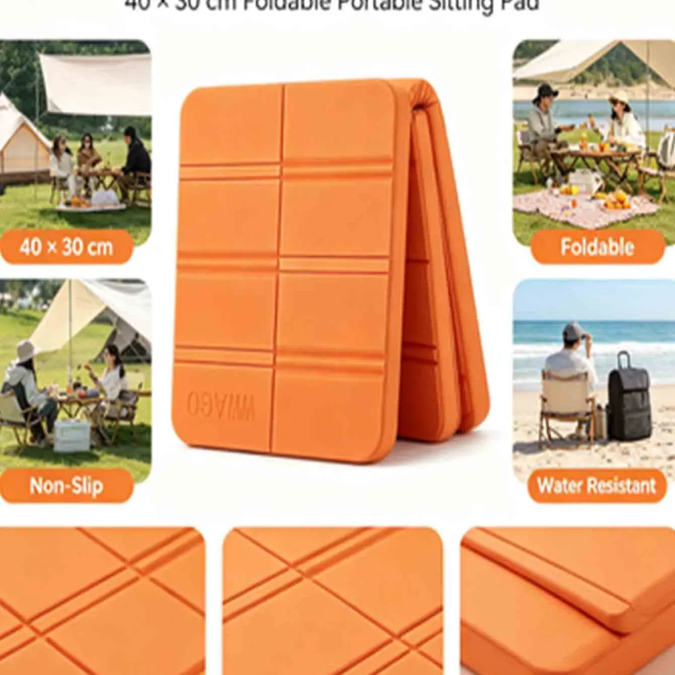 Portable Foldable Outdoor Seat Pad 40x30cm, Waterproof Camping Foam Cushion, Lightweight Folding Seat for Picnic, Hiking, Beach, Stadium, Backpacking Camping Supplies