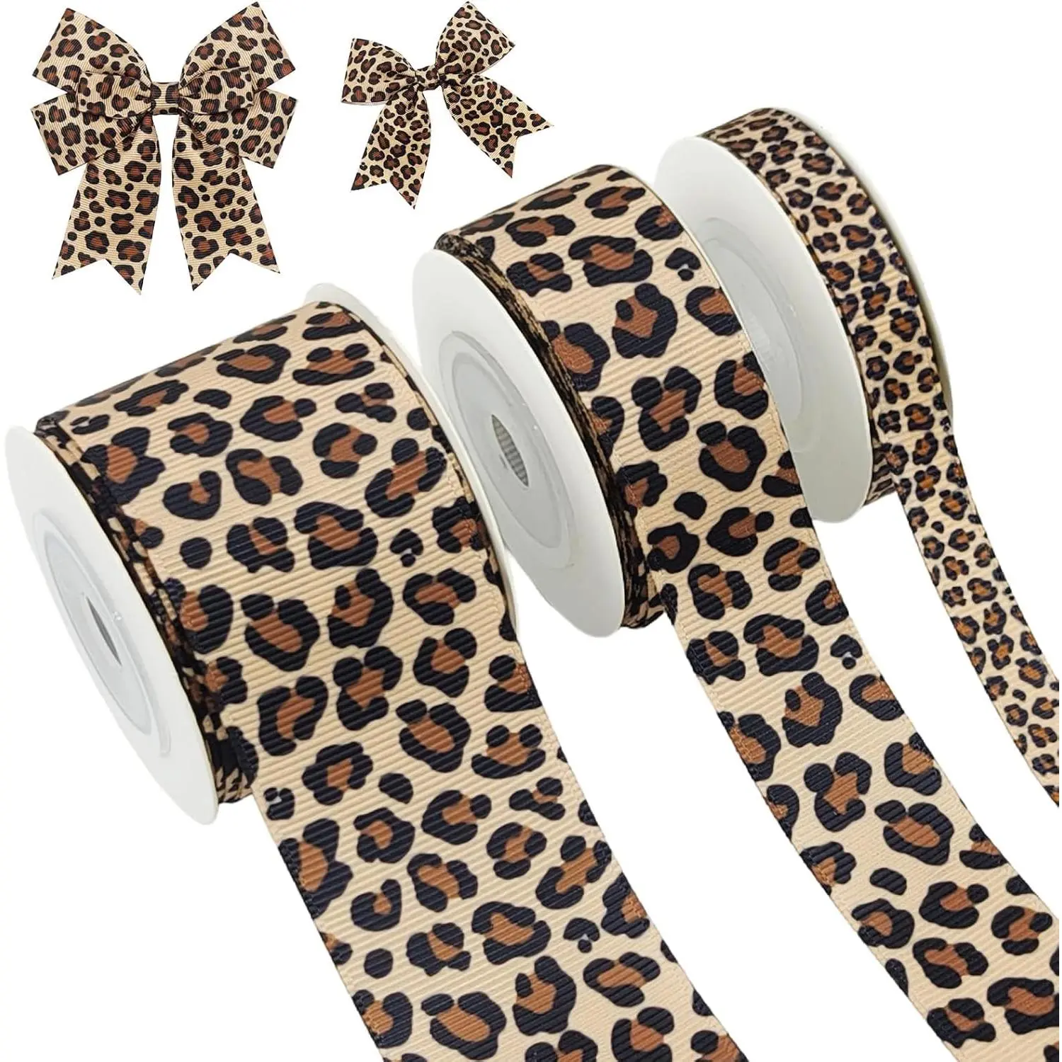 3 Roll Leopard Print Grosgrain Ribbon, 15 Yards  Print Craft Ribbon for Christmas Garland  Wrapping Party Decor Supplies, 3/8, 7/8, 1.5 Inch(Leopard Print)