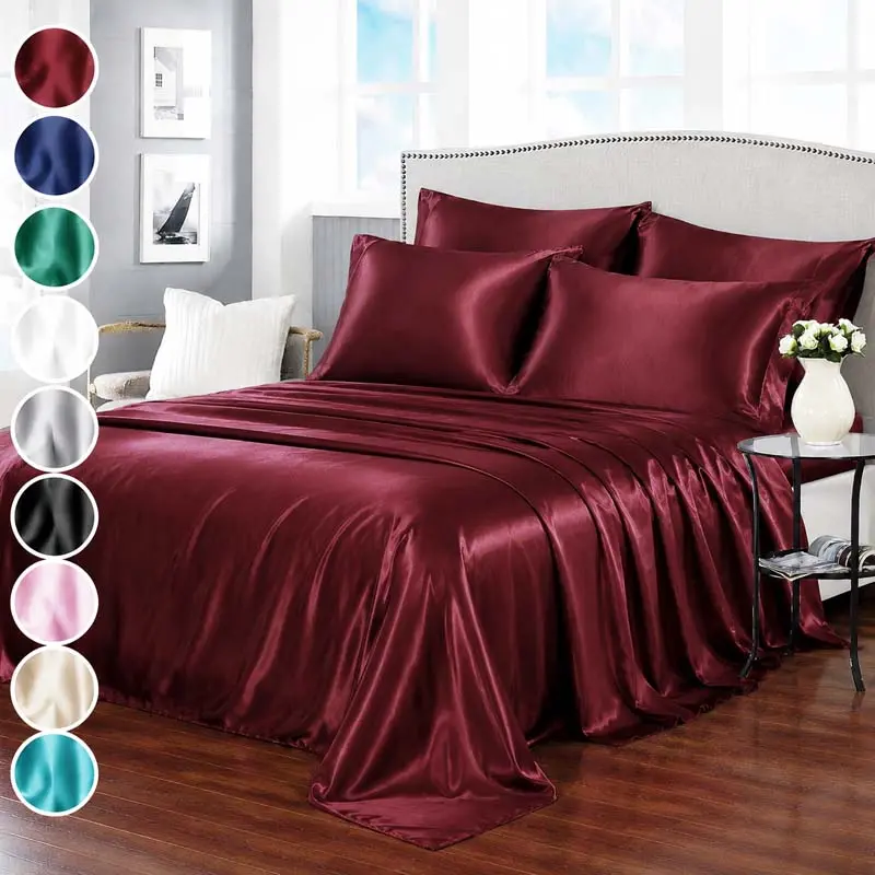 OS OMYSTYLE  3/4 Pcs Cooling Satin Sheet Set, Smooth Soft Breathable Bed Sheets with 16 Inch Deep Pocket Fitted Sheet and Pillowcases, Fade Resistant Easy Care Bedding for All Seasons,Bedrooms, Dorms, Guest Rooms and Home